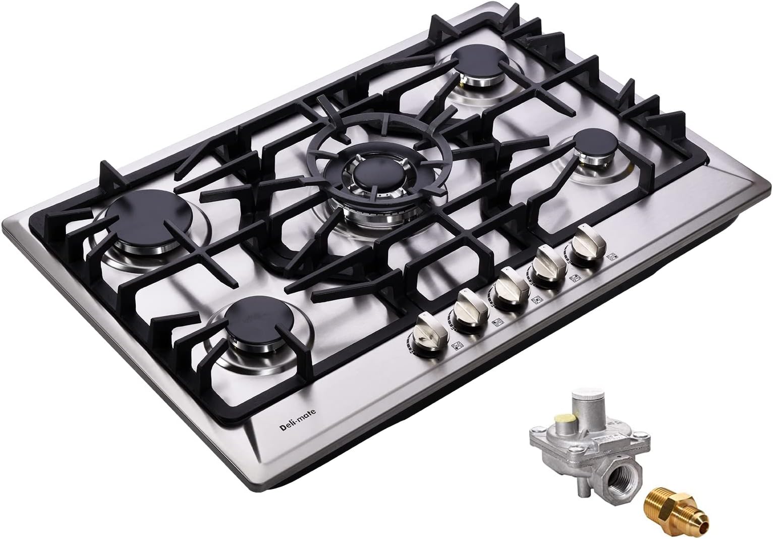 30 Inch Gas Cooktop, Built-in Stainless Steel 5 Burners Gas Stovetop LPG/NG Convertible Gas Stove Top Dual Fuel Gas Hob DM527-SC02