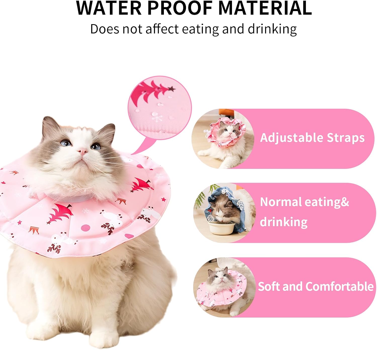 Soft Cat Cone Collar for Cats, Adjustable Recovery Collar with Cute Pink Pattern, Waterproof & Dirt-Proof, 2-Way Wear, Prevents Licking & Scratching,Cat Cone Collar Soft, Dog Cones for Small Dogs,(L)
