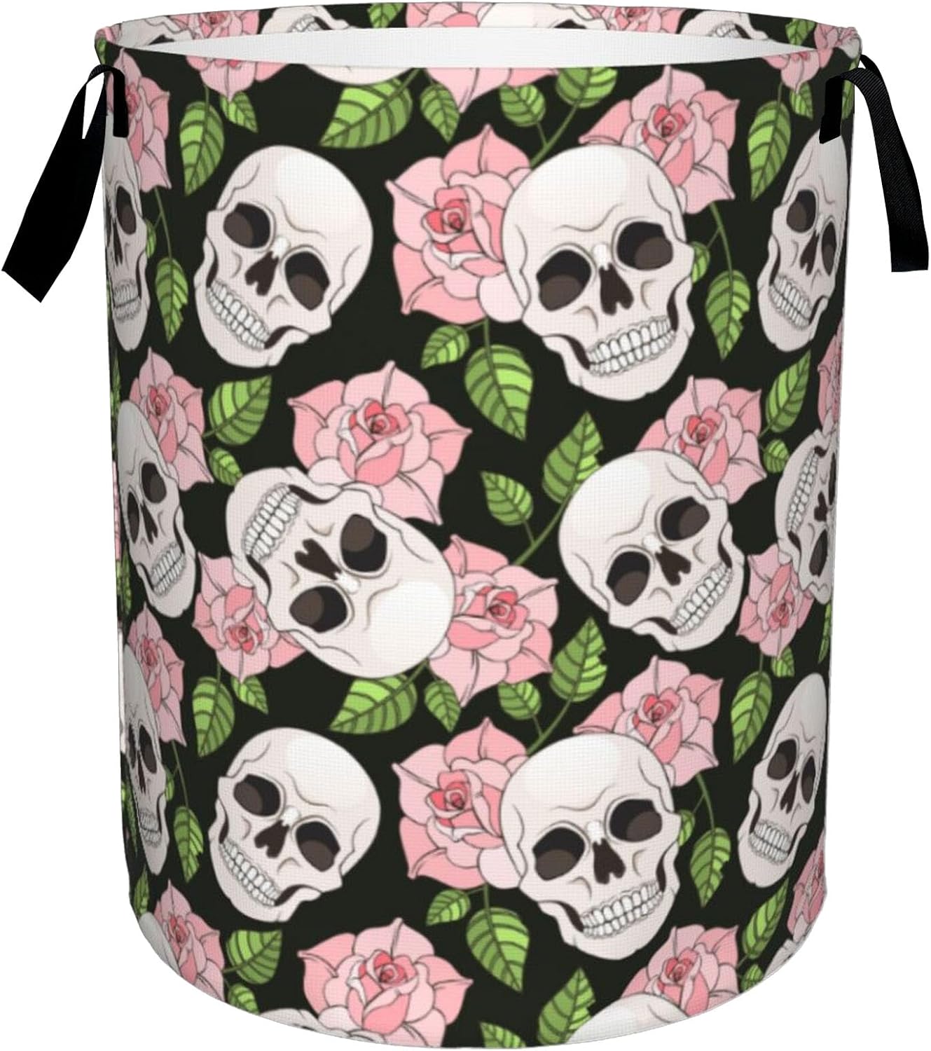 Laundry Basket, Dirty Clothes Basket, Foldable Waterproof Oxford Cloth Storage Basket for Bedroom, Bathroom, Clothes,Large Storage Basket Home Decoration(Skull Flower)