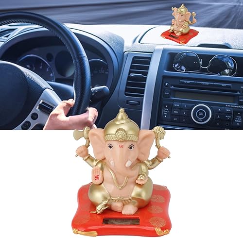 Miniatura 7 de Indian Ganesh Idol - Decoración para tablero de instrumentos de automóvil, estatua hindú de Ganesha, elefante, dios, con energía solar, decoración