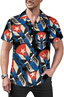 Cuba Flag Skull Mens Shirts Hawaiian Short Sleeved Cuban Collar Graphic Tees Tops