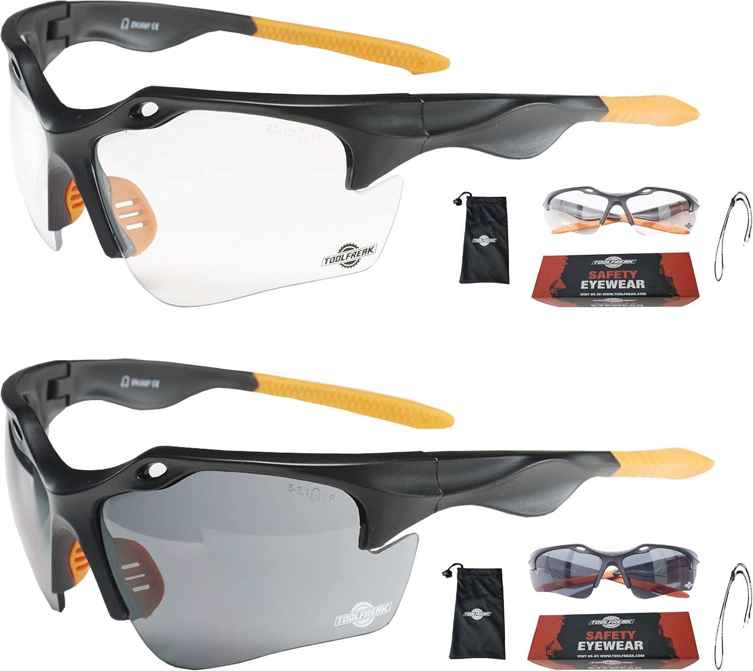 ToolFreak Finisher Work & Sport Safety Glasses Bundle Offer, Clear and Smoke Lens