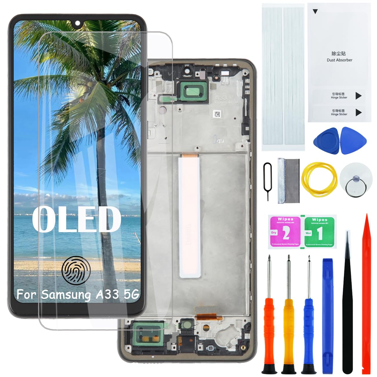 H&LYCYJ Original Display Bildschirm für Samsung Galaxy A33 5G OLED A336E A336B A336B/DS LCD Bildschirm Ersatz Assembly kit（Schwarz mit Rahmen,Fingerabdruckunterstützung