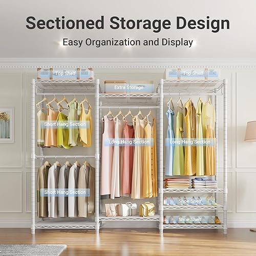 Miniatura 9 de VIPEK V5 - Perchero portátil resistente para armario, perchero de ropa independiente con 4 barras para colgar y 8 estantes, estantes ajustables
