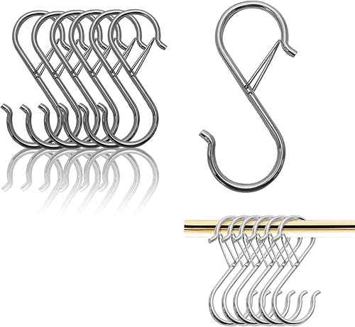 Ganchos en S para colgar, resistentes con diseño de hebilla de seguridad, ganchos en forma de S para utensilios de cocina, sartenes, barra de