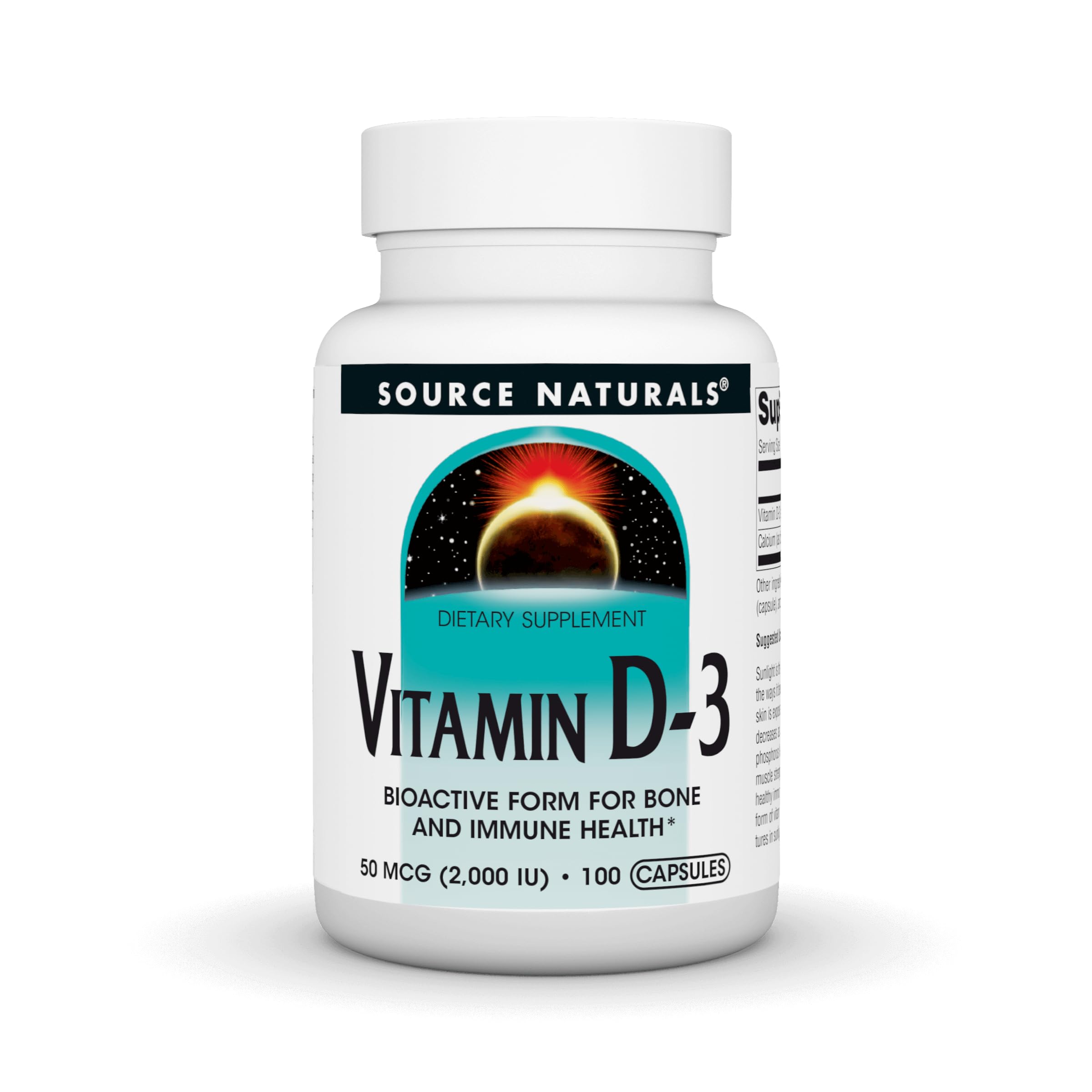 Source Naturals Vitamin D-3, Bioactive Form for Bone & Immune Health* - 50 mcg (2000 iu)- 100 Capsules