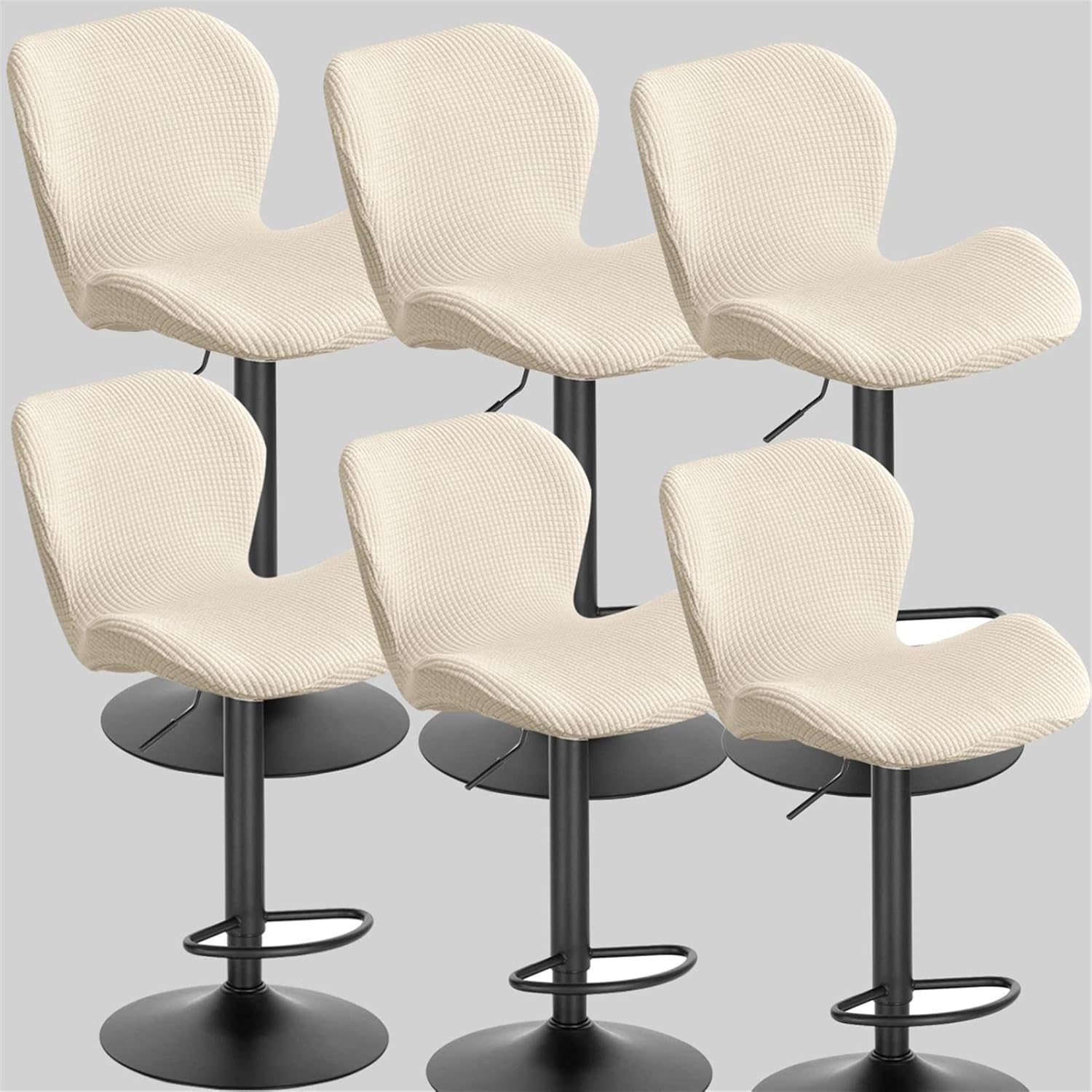 Stretch Swivel Bar Stool Cover with Backrest, Set of 2/4/6 Bar Chair Cover Kitchen Dining Room High Stool Cover,Light Purple,2pcs(Milk White,6pcs)