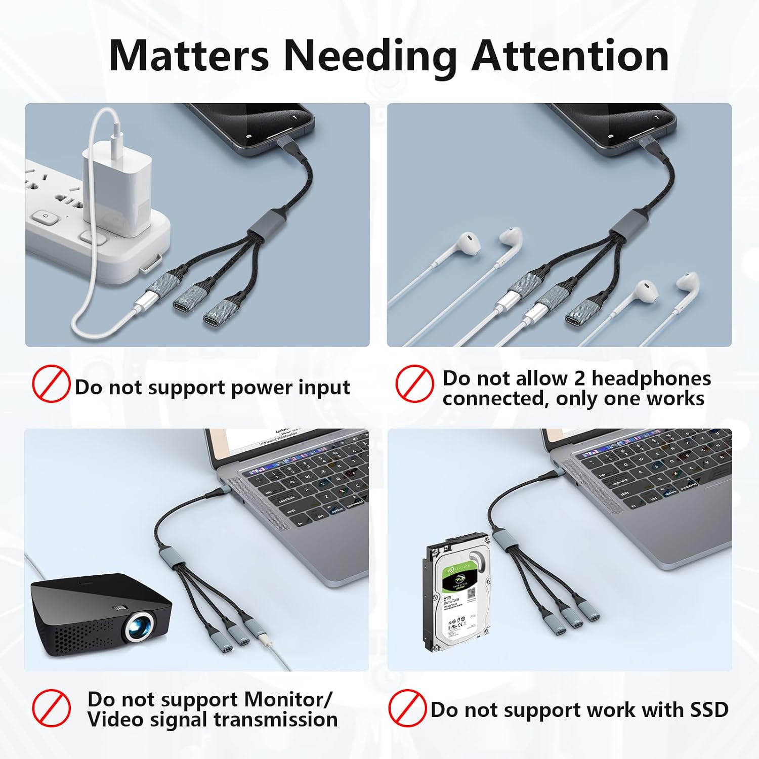 Azddur USB C to 3 USB C Female Splitter Cable Headphone Converter OTG Splitter with Data Transfer Compatible with iPad Pro, iPad Air 6/5, MacBook, iPhone 16/15/15Pro, Galaxy S24/S23
