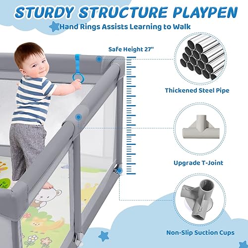 Miniatura 4 de Baby Playpen, Playpen for Babies and Toddlers, Indoor & Outdoor Playard Kids Activity Center with Mat, Anti-Slip Base, Sturdy Safety Baby Playpen