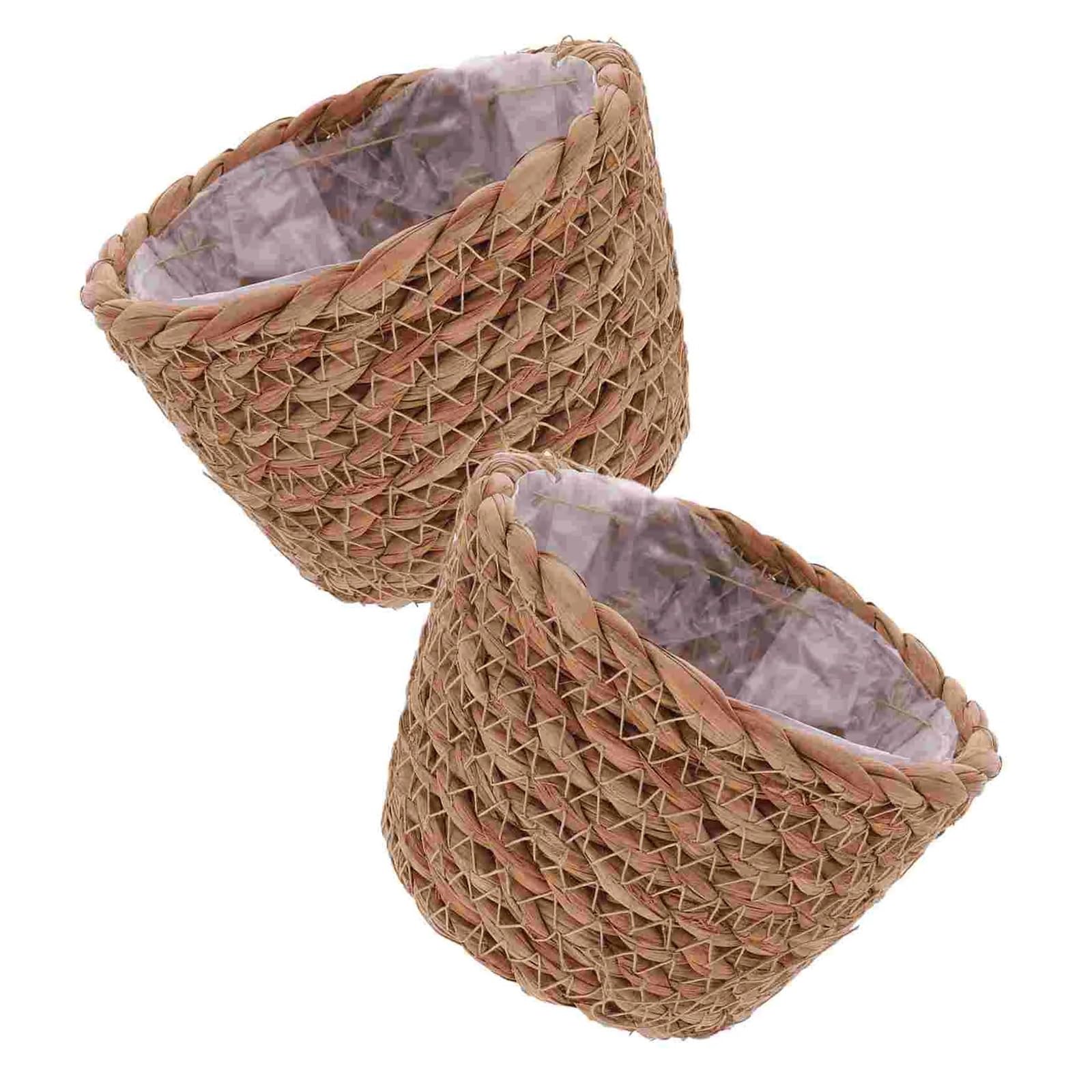 DUNSBY Woven Planter 3PCS Straw Flower Pot Plant Woven Basket Planters With Liner Baskets Indoor Hamper(13.00X13.00X9.00CM)