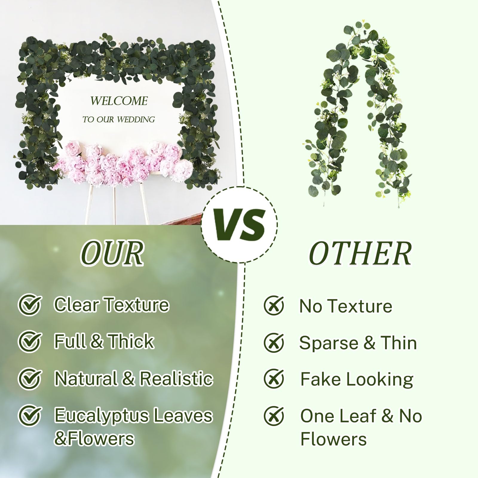 Eukalyptus-Girlande, grüne Girlande mit Blumen, künstliche grüne Reben für Tafelaufsätze, Hochzeit, Party, Tischläufer, Zimmer, Heimdekoration, 4 Stück