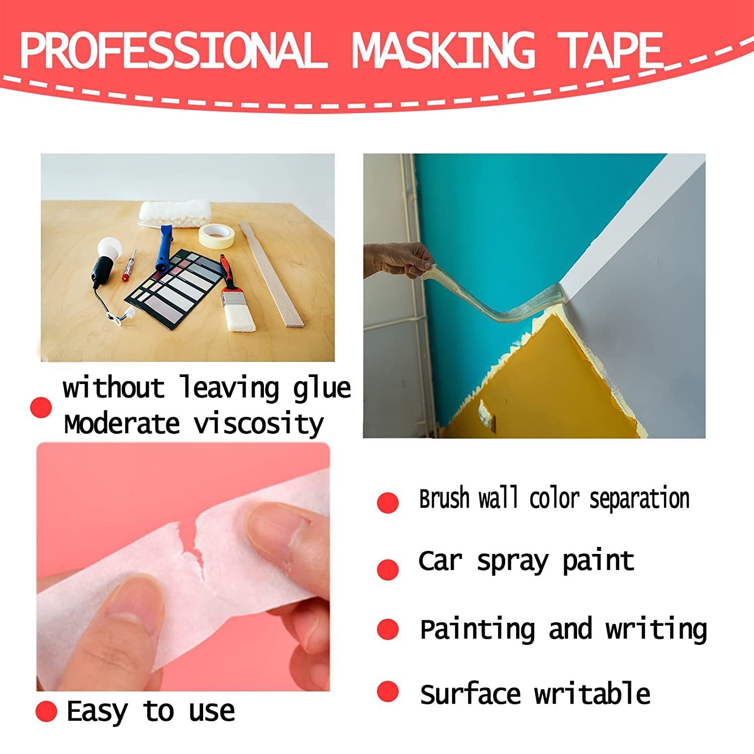 G-Charge Masking Tape, Tape for Carpenter, Labeling, Bundling, Painter and General Use, Multi-Surface Adhesive Tape, (1/2" (12mm) Width, 2) 3