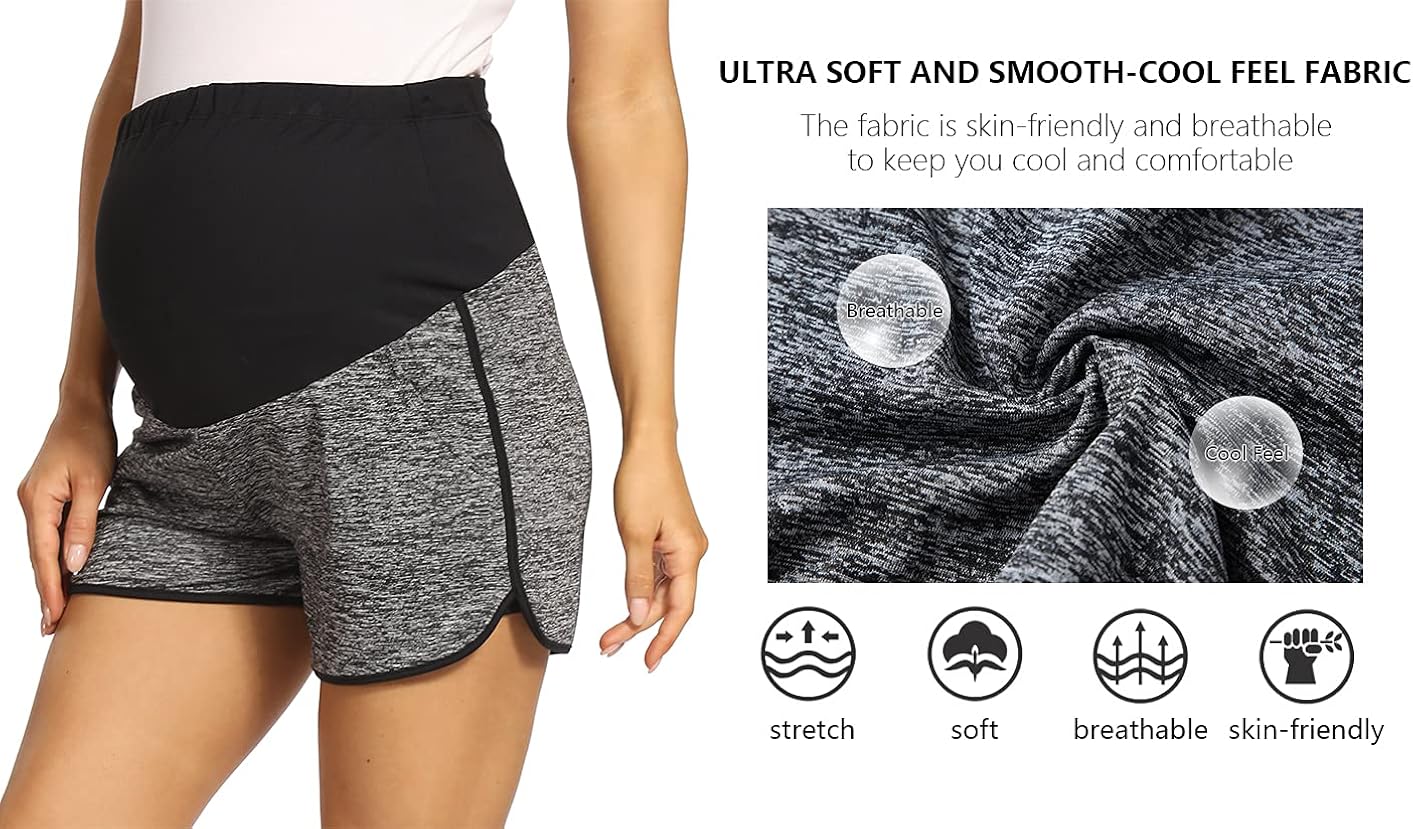 Foucome Women's Maternity Shorts Over The Belly Loose Fit Athletic Sports Running Workout Shorts at  Women’s Clothing store