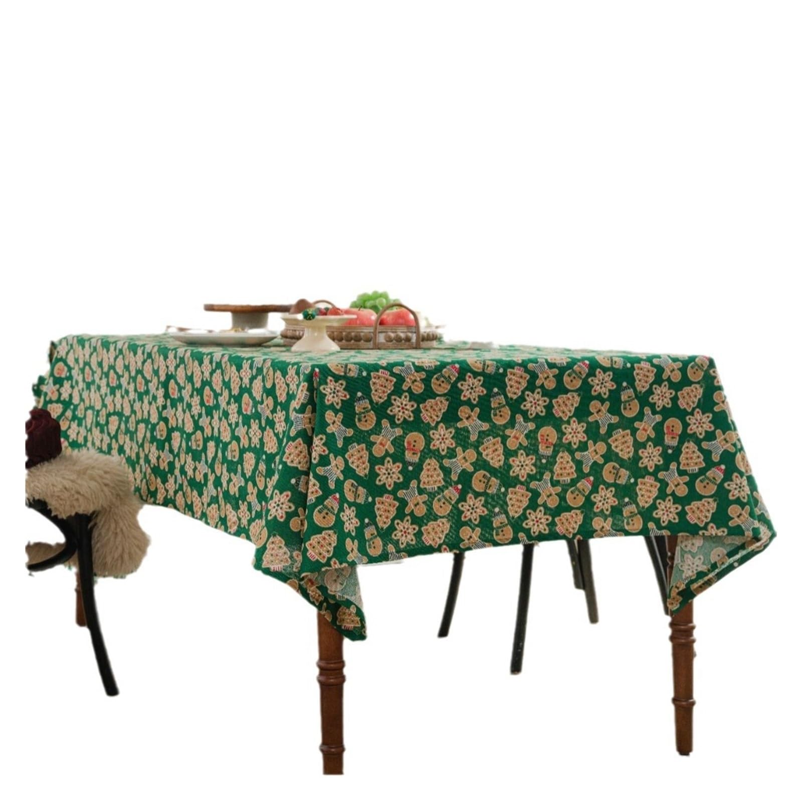 HYFEUOKF Christmas Cookie Print Green Holiday Tablecloth