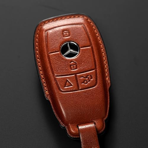Miniatura 6 de Smyfob Funda de cuero para llavero de automóvil, color marrón, compatible con Mercedes Benz, Marrón