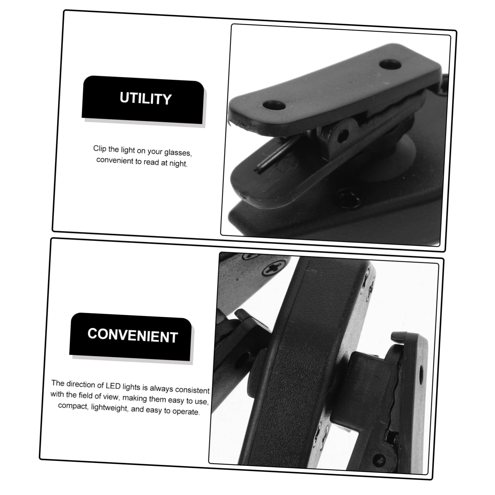 STOBOK 2pcs Led Eyeglass Clip Light Plastic Book Lamp for Night Maneuverable Led Clip for Glasses for Fishing Camping and Travel Compact and Lightweight Design