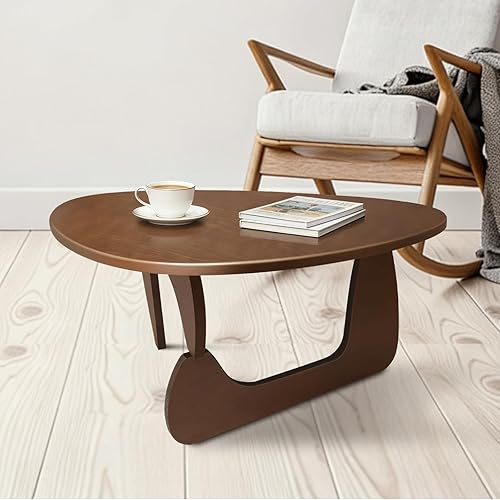 Miniatura 7 de Mesa de centro moderna de madera maciza de mediados de siglo, pequeñas mesas centrales de madera triangular, mesa de té resistente adecuada para