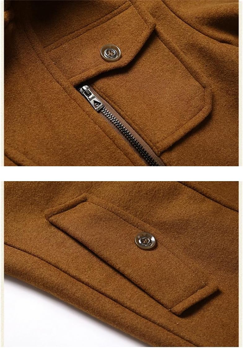 Dninmim Men's Winter Solid Windbreaker Coat Single Breasted Slim Fit Business Casual Wool Jacket Blends