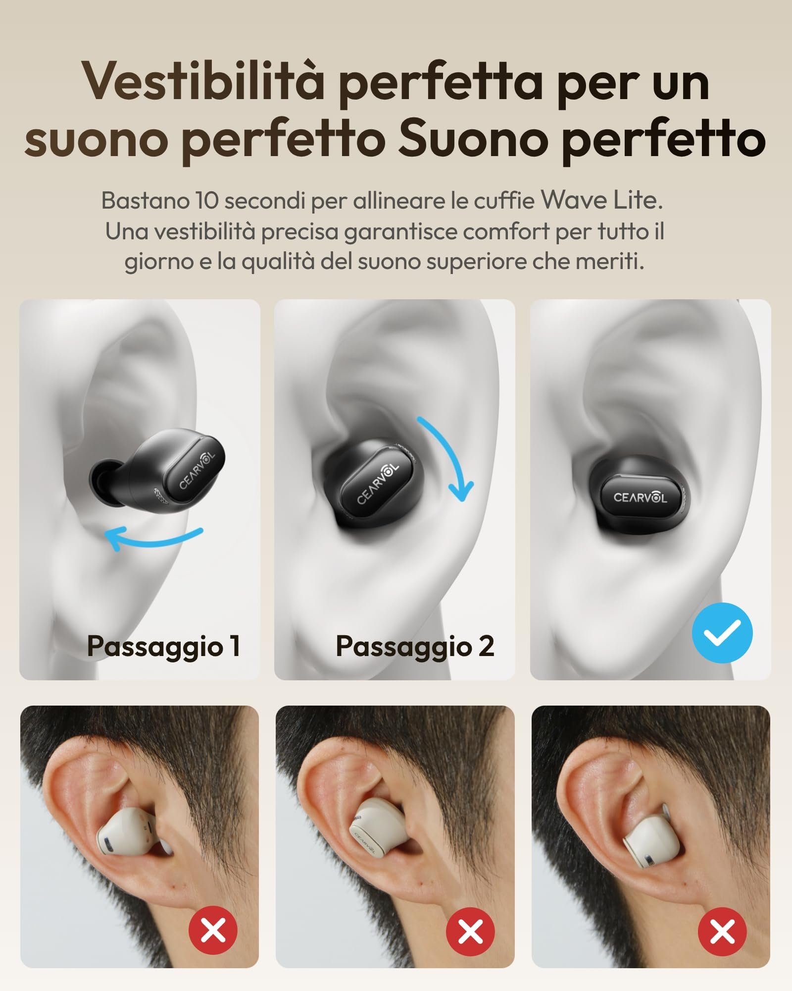 Wave Lite Amplificatore del Suono con App Control & AUX-IN, Potenziamento Vocale 40dB per Anziani, IA Riduzione Rumore, 3 Anni di Garanzia e Supporto, 8 Paia di Gommini