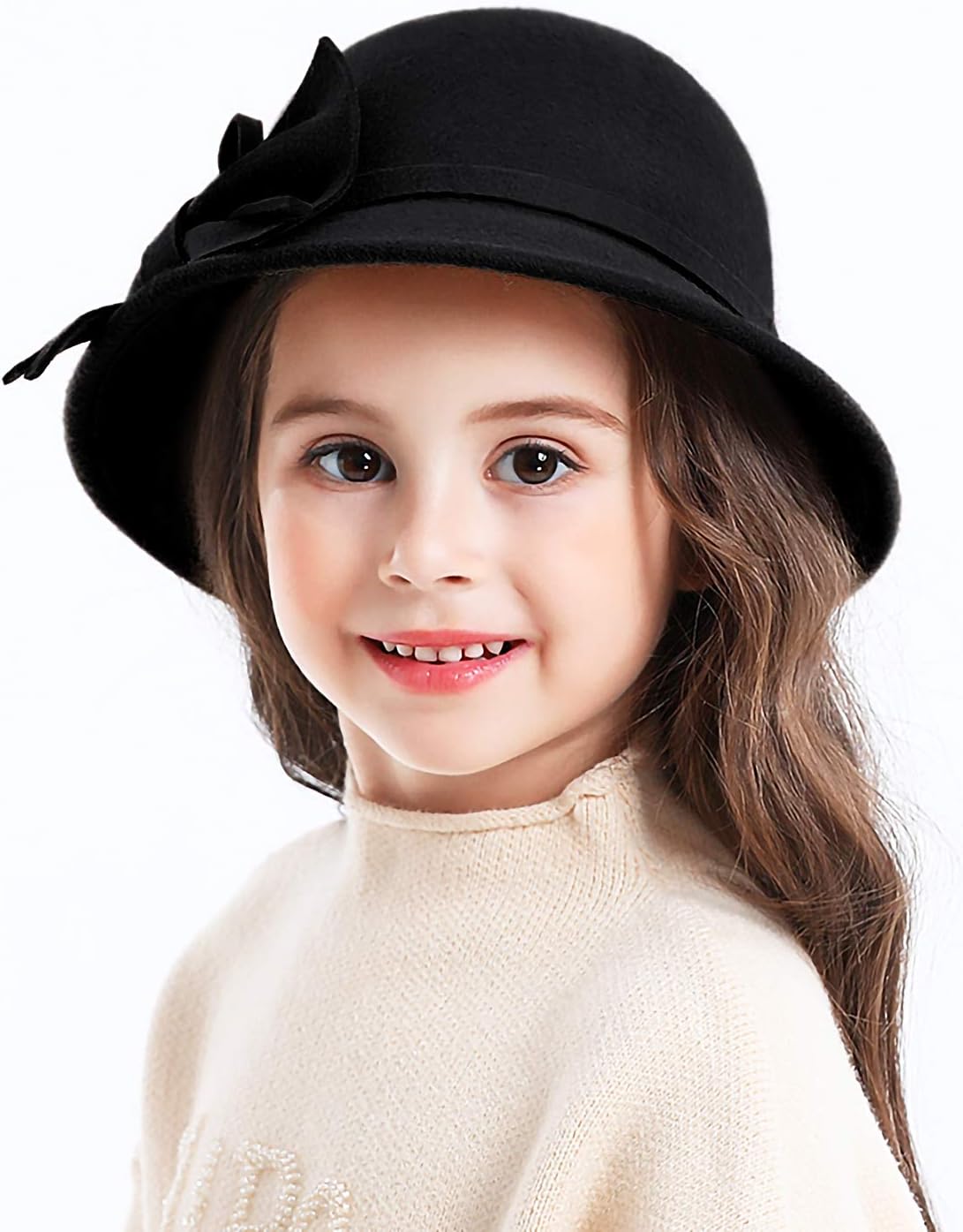 Bienvenu Kids Girls Winter Warm 100% Wool Bucket Hats Fedoras with Bowknot