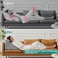 Vista 3 de Bedluxe Juego de 3 almohadas ortopédicas de cuña para cama, almohada de cuña de espuma postcirugía para soporte de espalda, piernas y rodillas, Gris