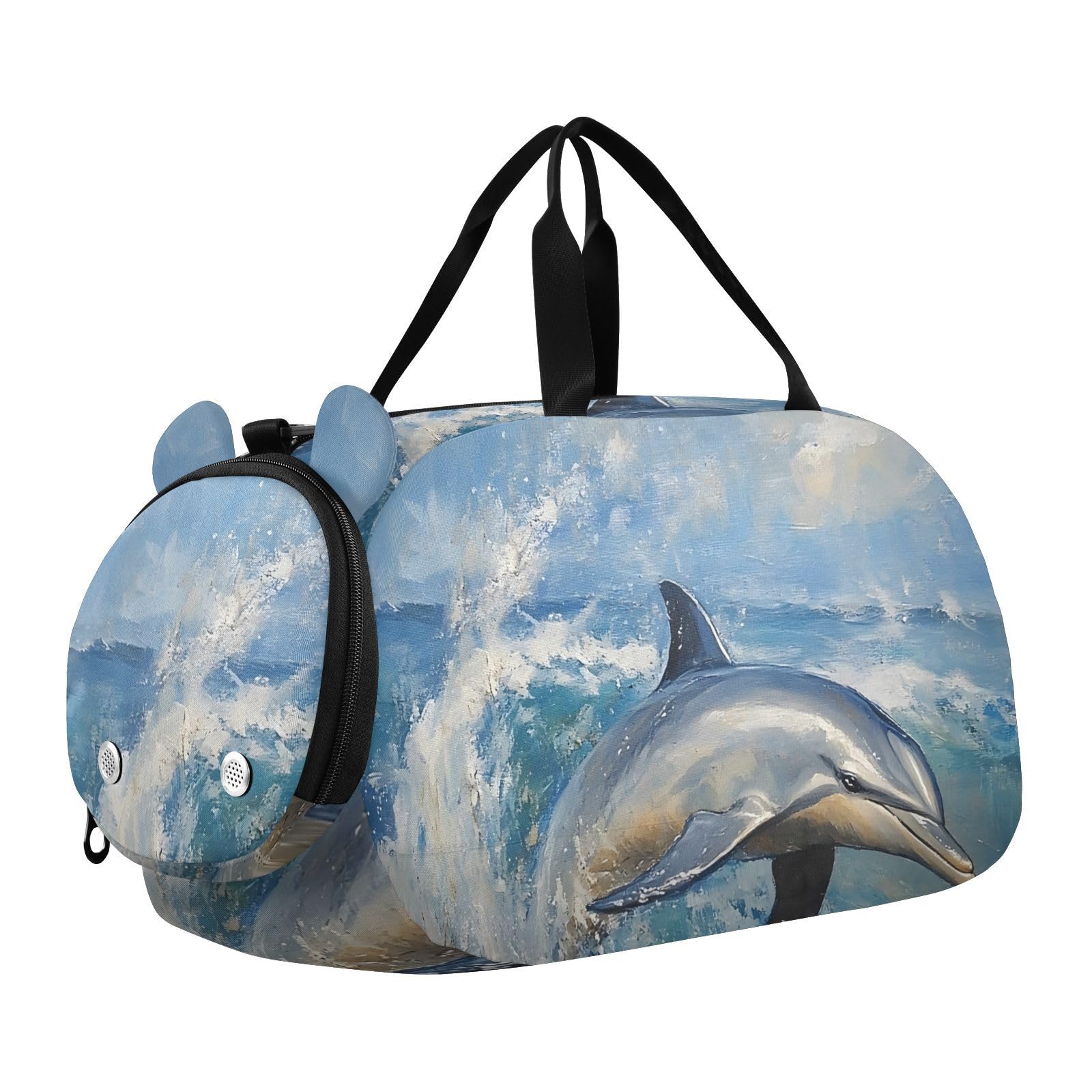 Flradish Dolphins Kids Overnight Duffle Bag,Gymnastics Sports Dance Bag with Shoe Compartment & Wet Pocket, Travel Weekender Tote for Boys & Girls