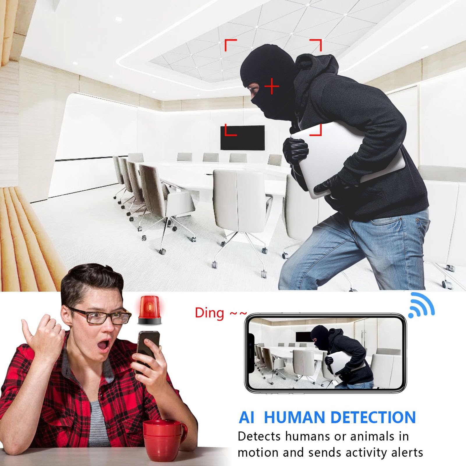 Septpenta la Plus Petite Caméra USB WiFi U22 HD1080P sans Fil À Distance, Caméra de Sécurité Portable, Caméra Nounou, Moniteur pour Bébé, Courbure À 360 Degrés, Surveillance en Temps Réel