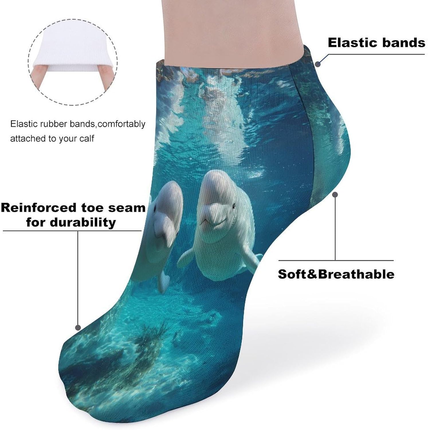 Beluga Whale Socks for Men Women 5 Pairs Ankle Socks