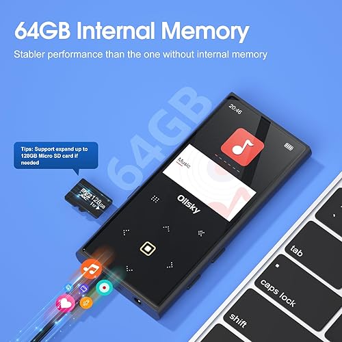 Miniatura 2 de Reproductor de MP3 de 64 GB Bluetooth 5.0, reproductor de música digital portátil sin pérdidas con radio FM, altavoz integrado, botón táctil,