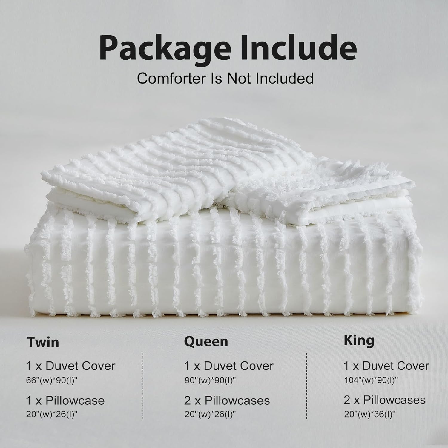 WARMDERN Boho Duvet Cover Set Queen Size,White Striped Duvet Cover Microfiber Bedding Set,3PCS Ultra Soft Breathable Lightweight Tuft Texture Pattern Duvet Covers with Zipper Closure(White,Queen) - Image 7