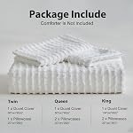 WARMDERN Boho Duvet Cover Set Queen Size,White Striped Duvet Cover Microfiber Bedding Set,3PCS Ultra Soft Breathable Lightweight Tuft Texture Pattern Duvet Covers with Zipper Closure(White,Queen)