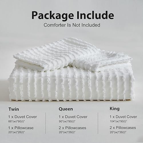 Miniatura 7 de WARMDERN Juego de funda de edredón bohemio tamaño individual, juego de ropa de cama de microfibra a rayas blancas, 2 piezas, ultra suave,