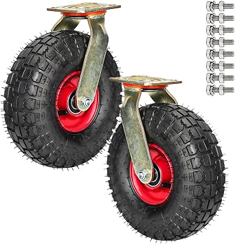 WORDFUN 2pcs Steel Plate Rubber Wheel, 8-Inch Pneumatic Caster Wheel, Double Ball Bearing, Moving Silent, Trolley Industrial Transport Wheel, Perfect Toolbox Caster Wheels