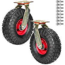 WORDFUN 2pcs Steel Plate Rubber Wheel, 8-Inch Pneumatic Caster Wheel, Double Ball Bearing, Moving Silent, Trolley Industrial Transport Wheel, Perfect Toolbox Caster Wheels