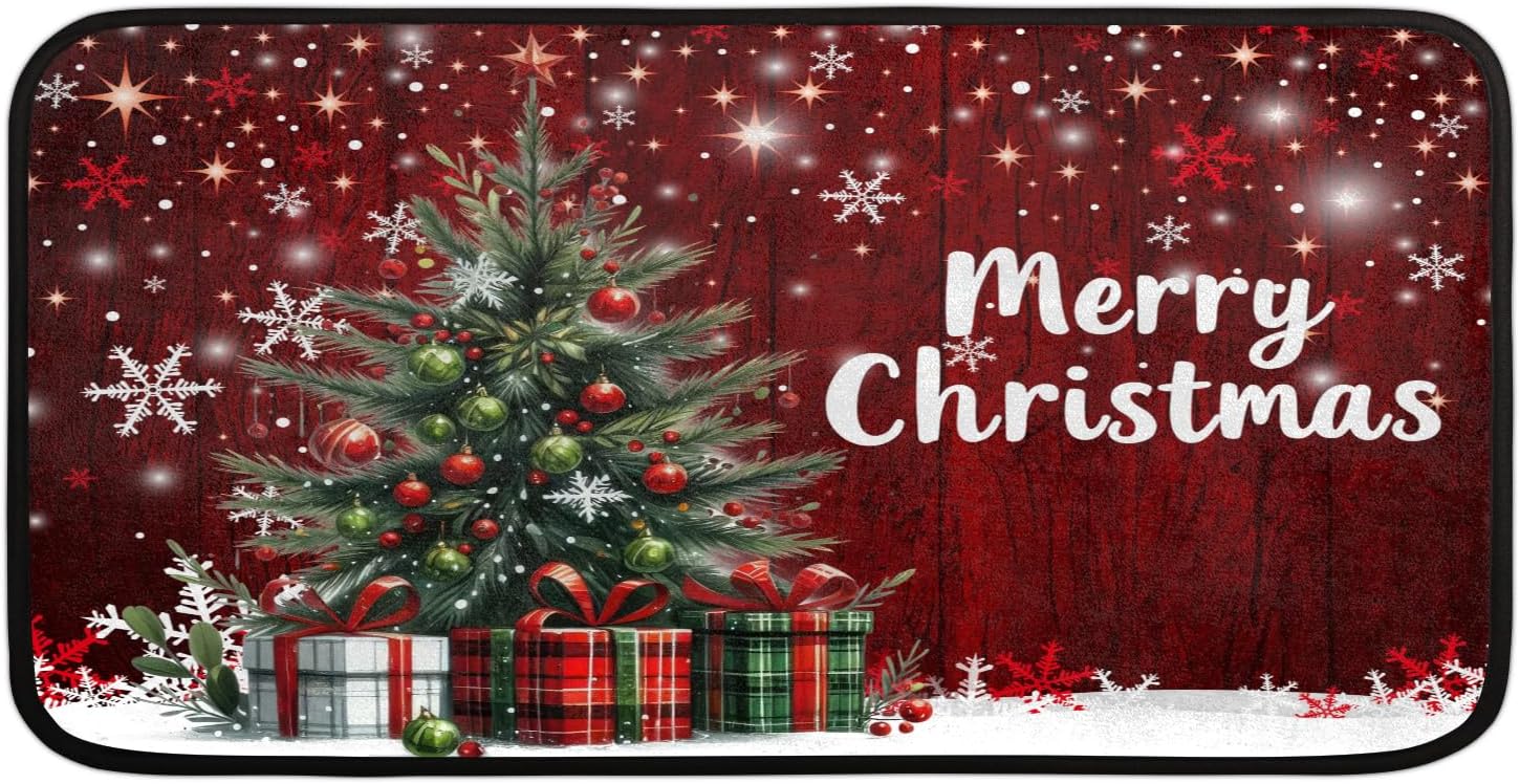 Christmas Xmas Kitchen Rugs Xmas Christmas Trees Snowflake Rainbow Kitchen Mats Non Slip Floor Mat Washable Welcome Mat Farmhouse Rug for Kitchen Sink Indoor Entryway Laundry Home Decor Gift