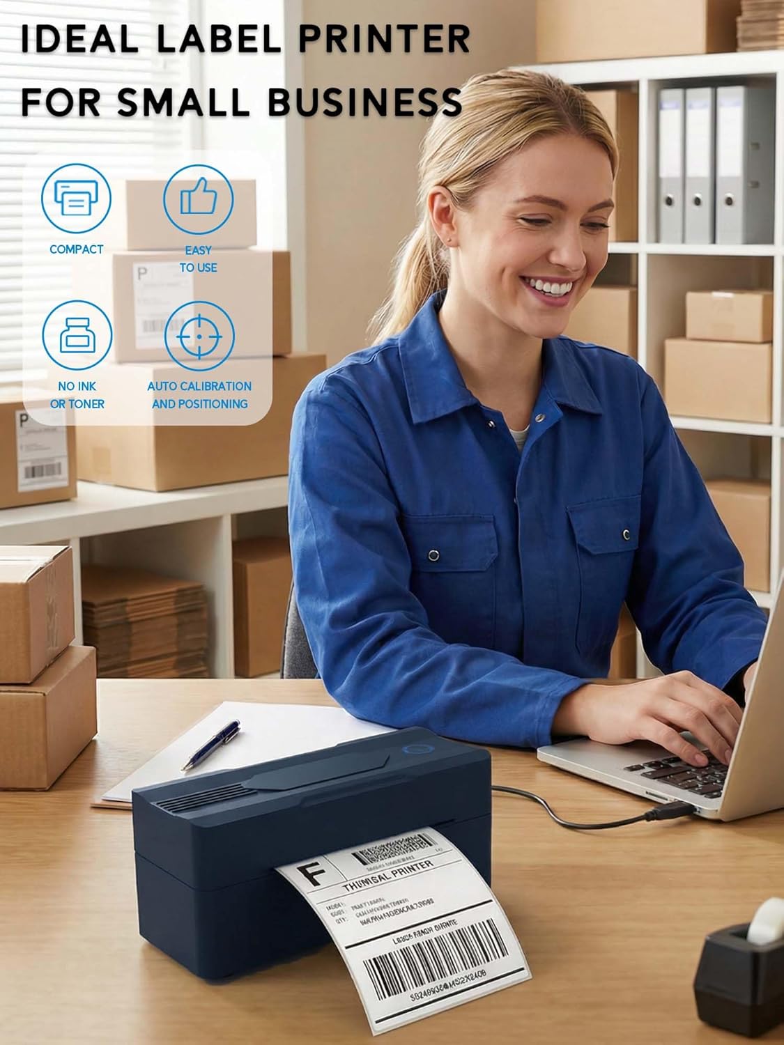 Forc Bluetooth Thermal Shipping Label Printer, 4x6 Wireless Thermal Label Printer for Small Business, Compatible with Android, iPhone, Windows & Mac, Widely Used for Amazon, Etsy, USPS & More