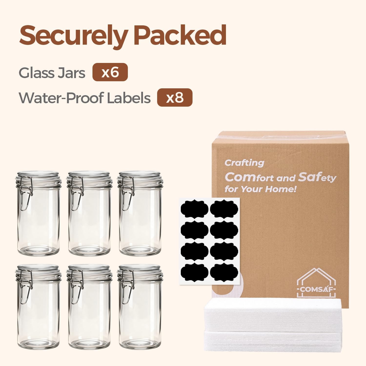 ComSaf Glass Jars with Airtight Lid Set of 6，Mason Jars 17 oz with Lids, Pint Jar, Canning Jar, Airtight Canister with Seal Wire Clip Fastening for Vanilla, Pickle, Cookie, Honey - Image 8