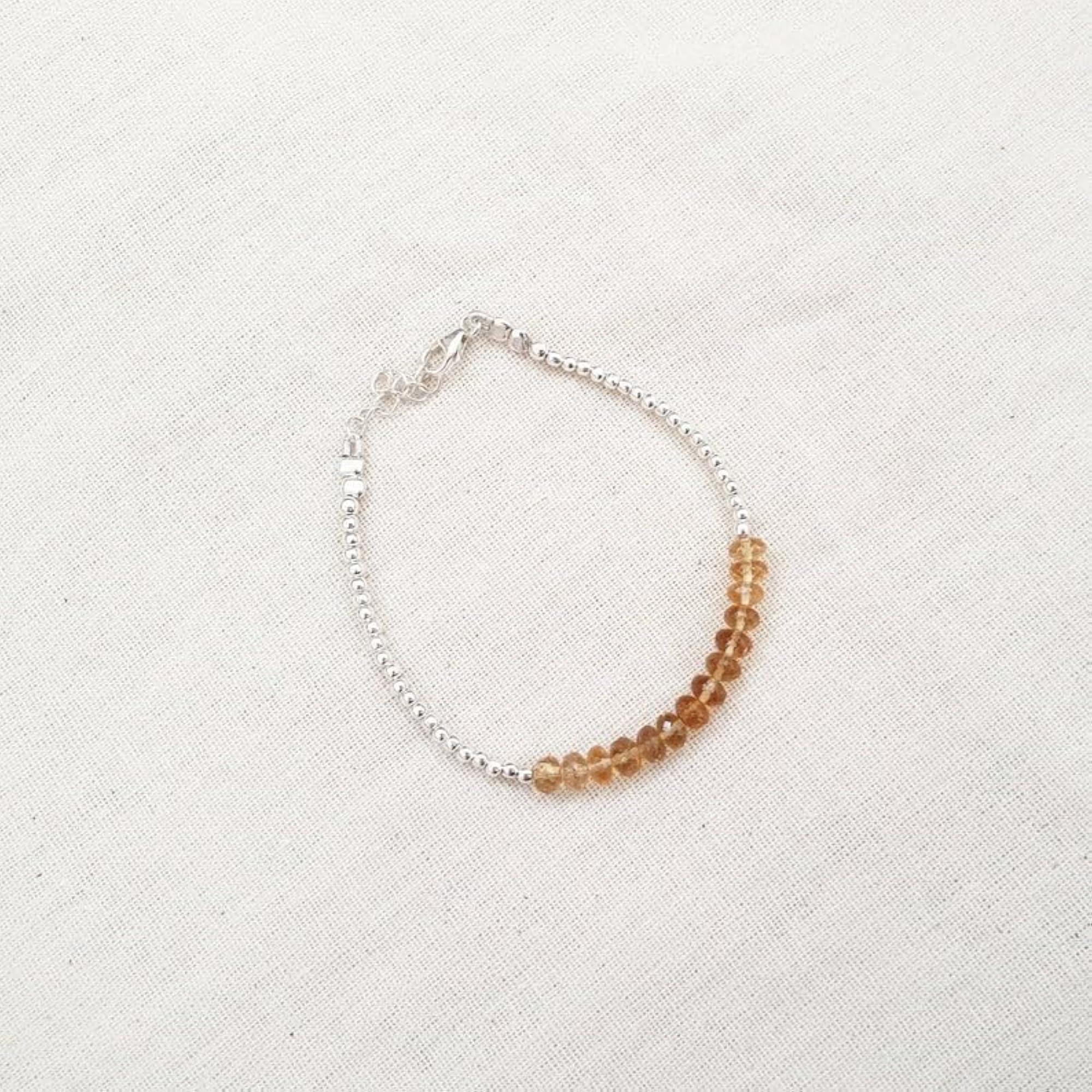 Citrine Rondelle Beaded Bracelet with Silver Lock, Adjustable 7 Inch