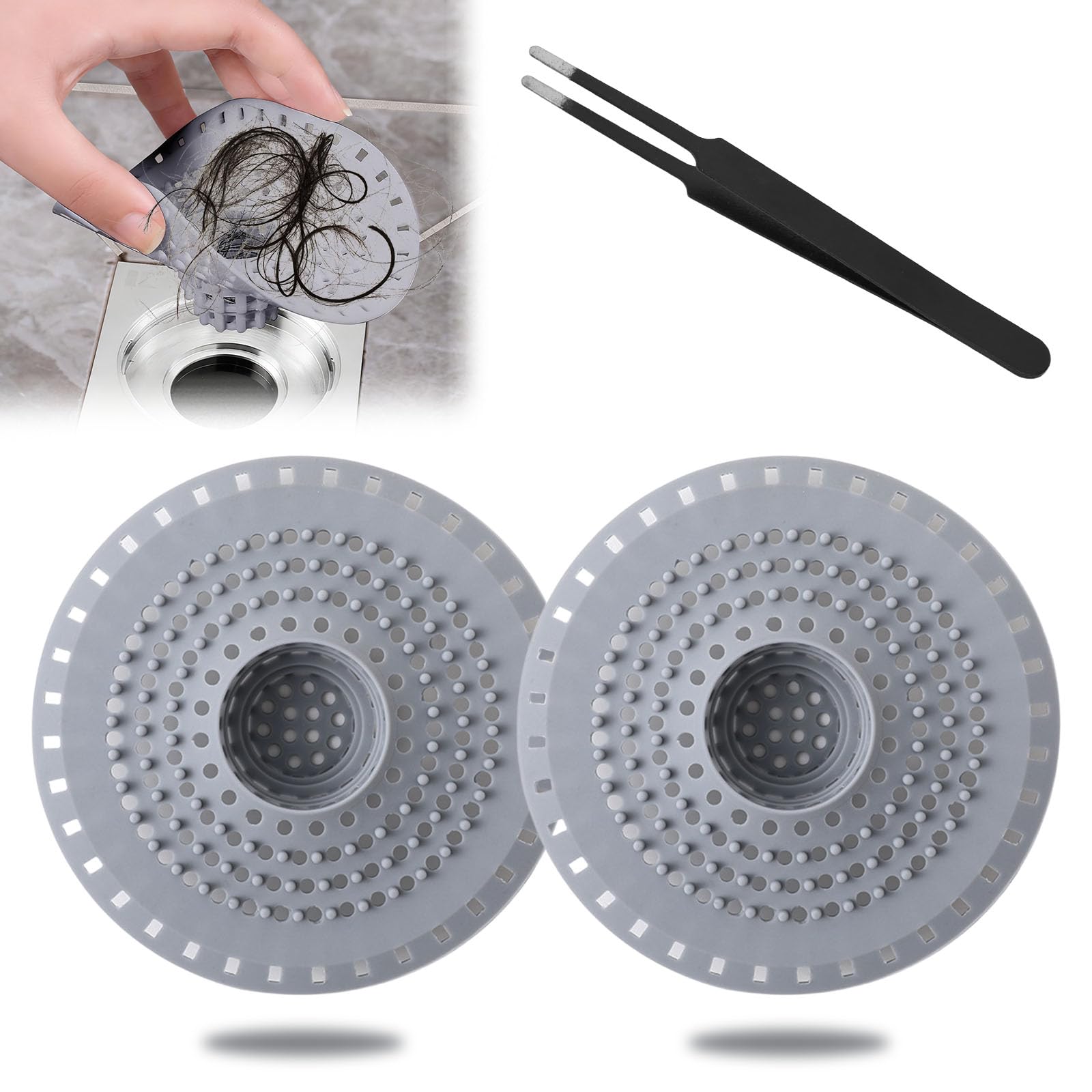 2 Pz Filtro per Lavello in Silicone Filtro di Scarico per Doccia con Ventosa Filtro per Capelli Protezione Scarico Protezione Scarico Lavello Raccoglitori di Capelli per Cucina Vasca e Bagno