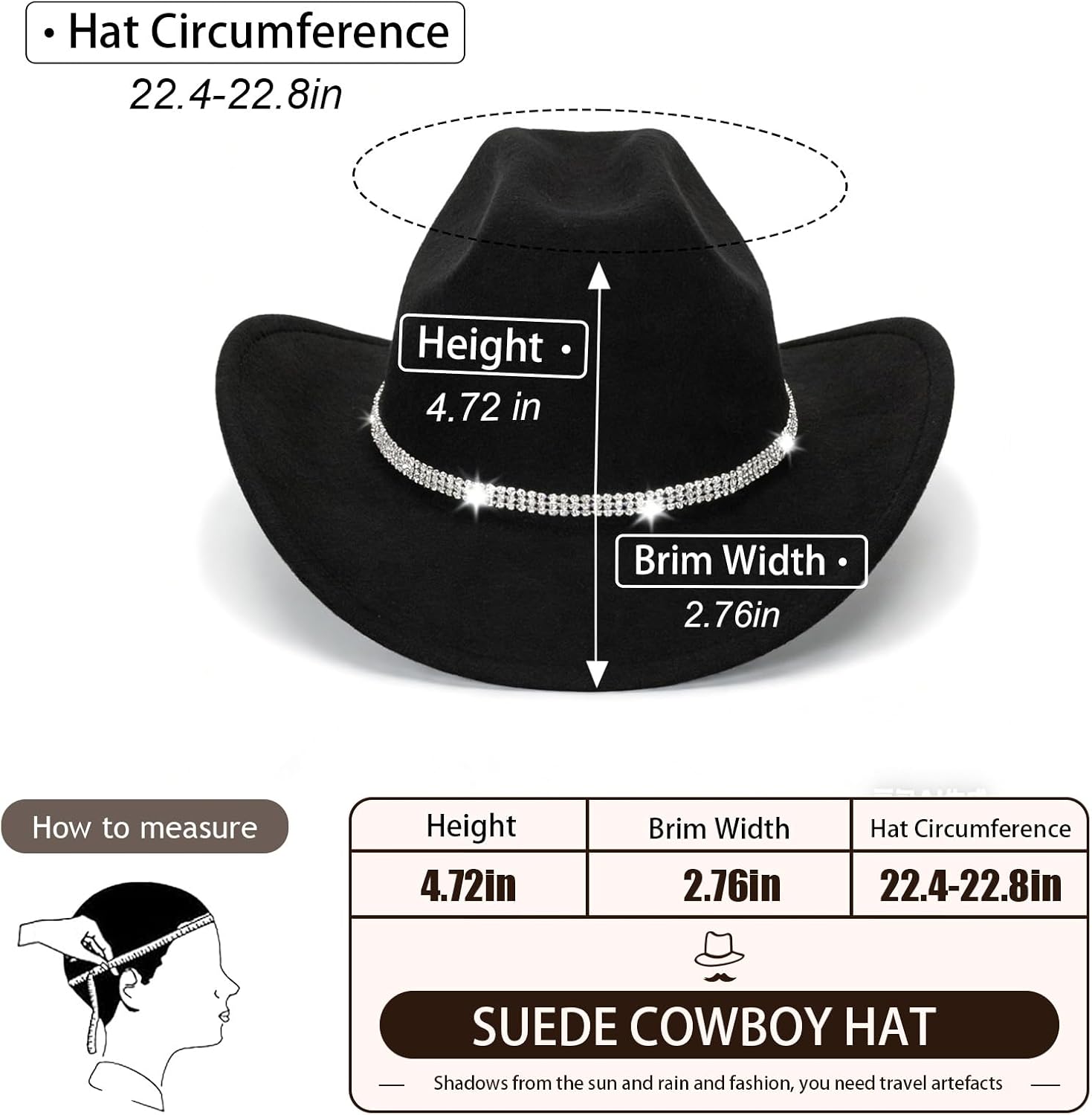 Classic Western Cowboy Hat for Men and Women, Fedora Hat Perfect for Cowgirl Outfits and Cow Girls Outfits Fashionable Tejanas para Mujer Ideal for Cowgirl Look Black - Image 2