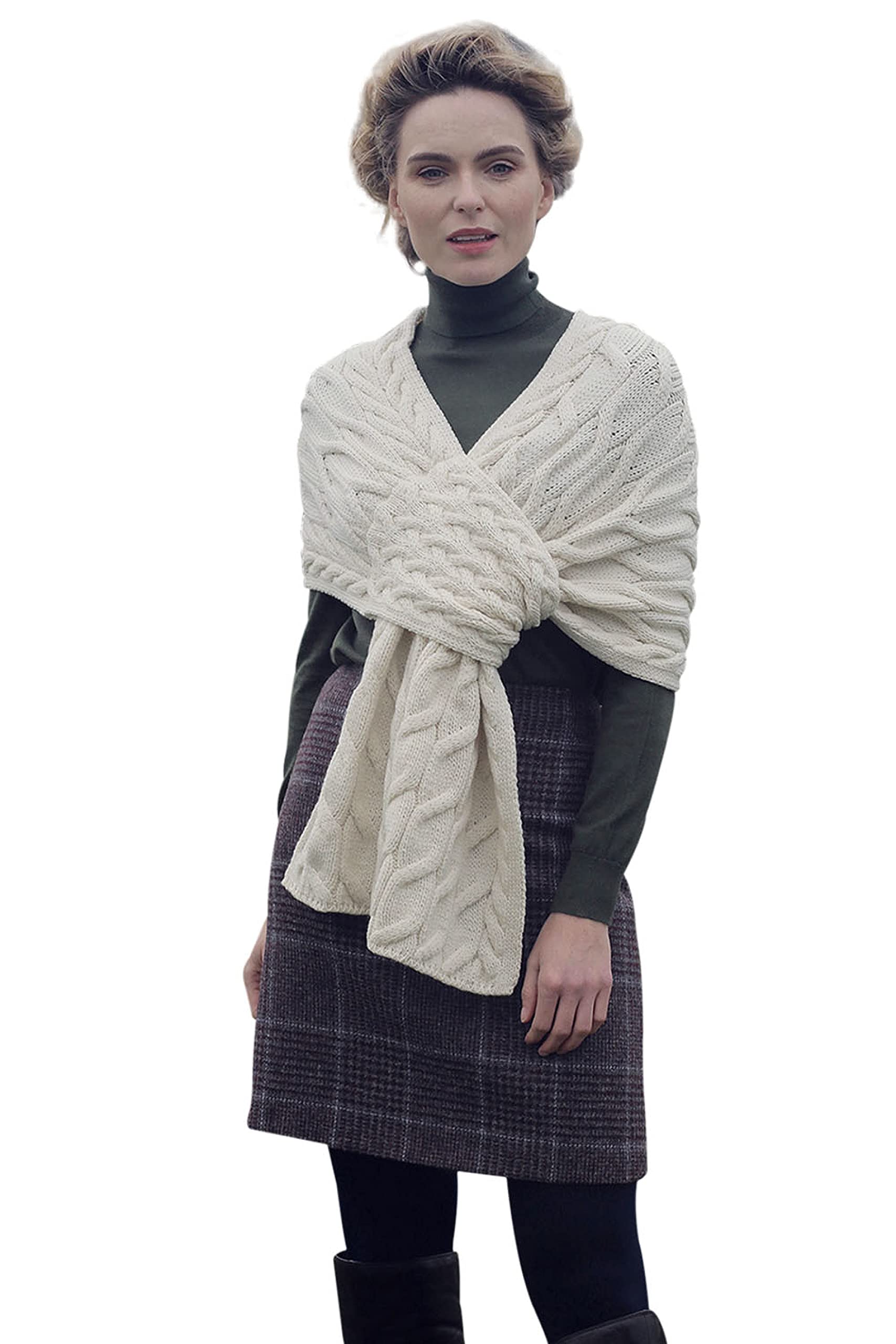 Aran Woollen MillsPull Through Supersoft Merino Wool Cable Knit Shawl, One Size