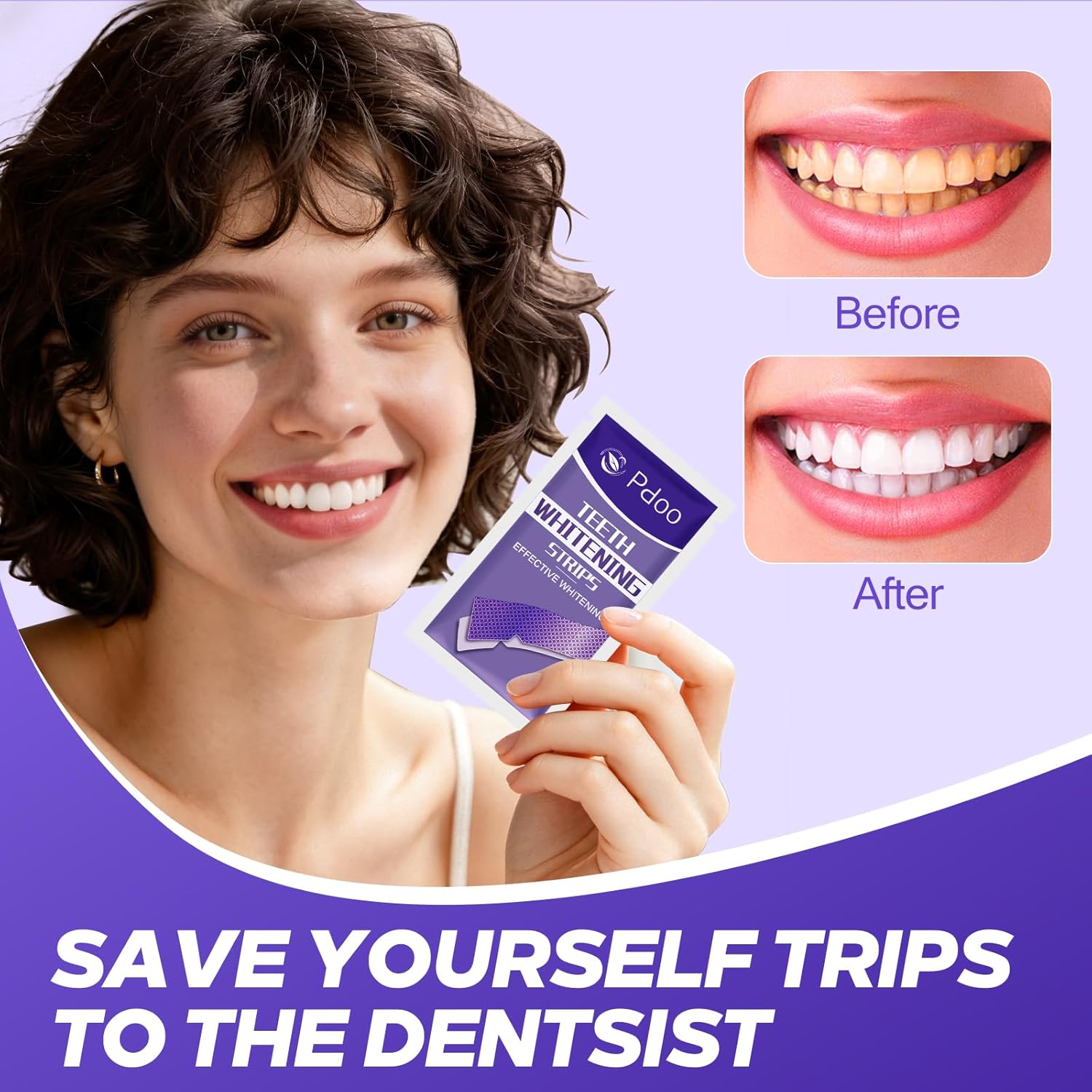 Purple Teeth Whitening Strips - 28 Teeth Whitener Strips (14 Uses) | Purple Color-Correcting Gel Technology | Teeth Whitening Kit for Sensitive Teeth | Enamel Safe, Peroxide-Free for a Brighter Smile