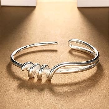 CNBPIC Silver 925 Bangles for Women Twisted Lines Cuff Bangle