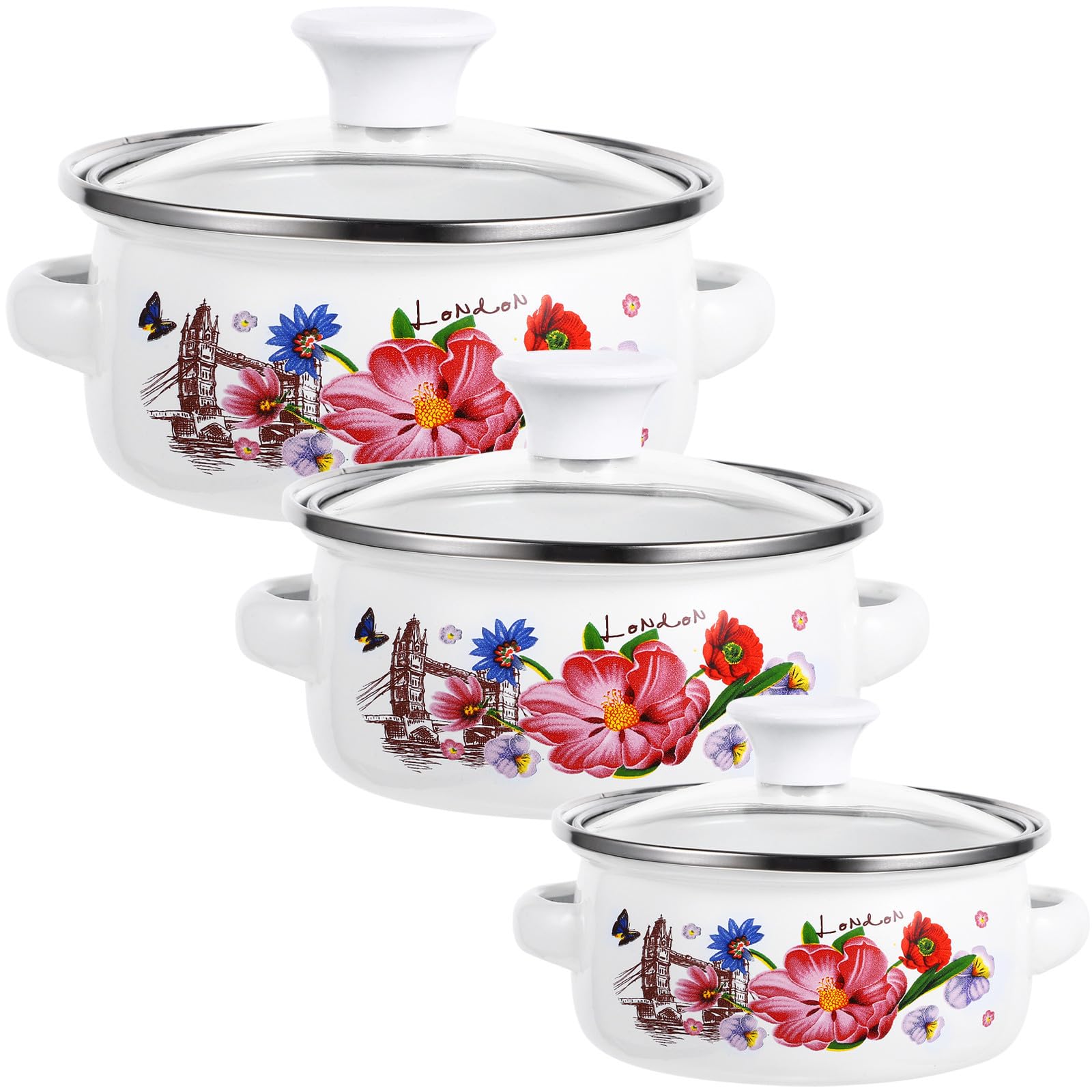 Casseroles Émail Élégantes Set de 3 Marmites Design SHOWERORO