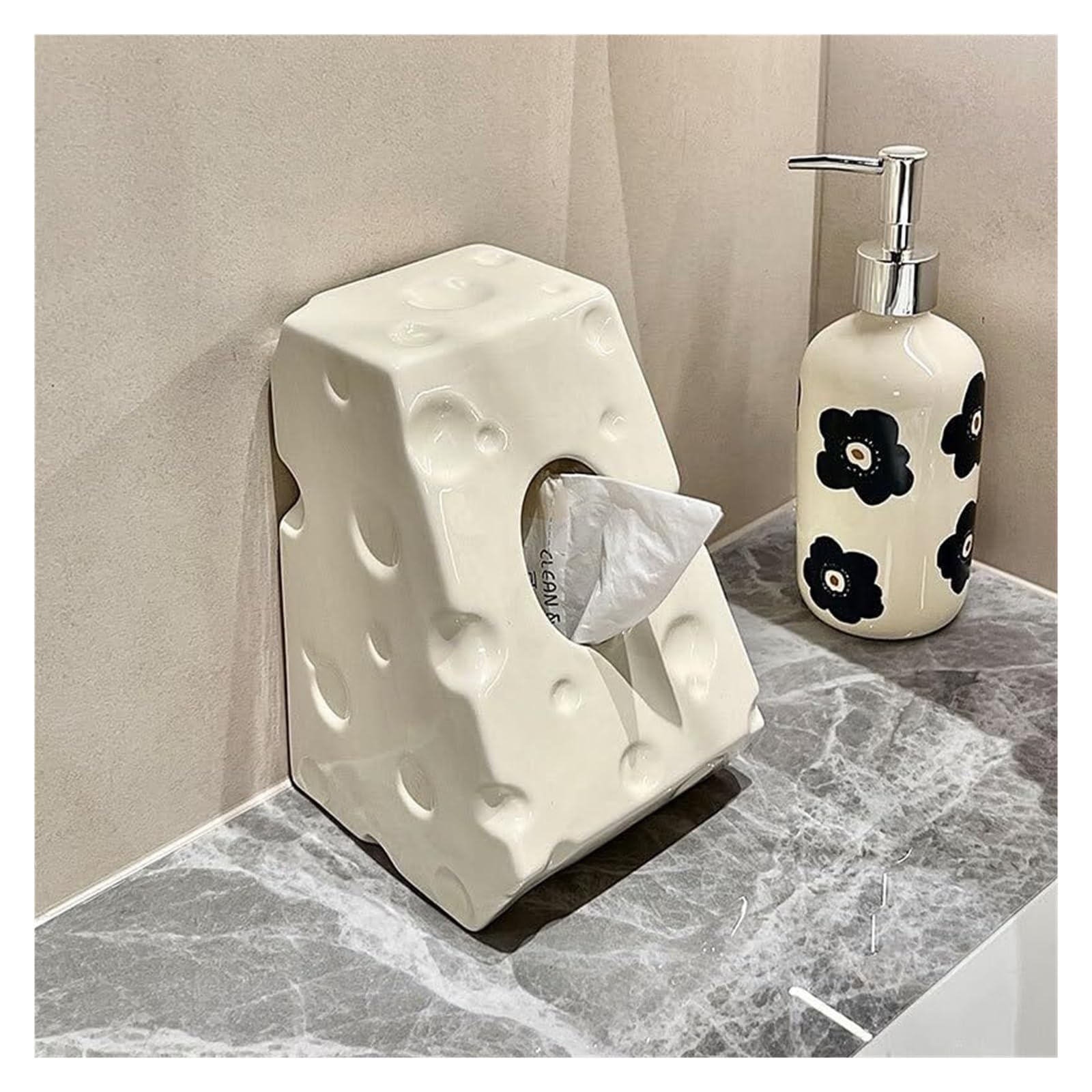 Portafazzoletti Contenitore for carta igienica for soggiorno, scatola portaoggetti in ceramica bianco latte a forma di formaggio Arredamento per la casa