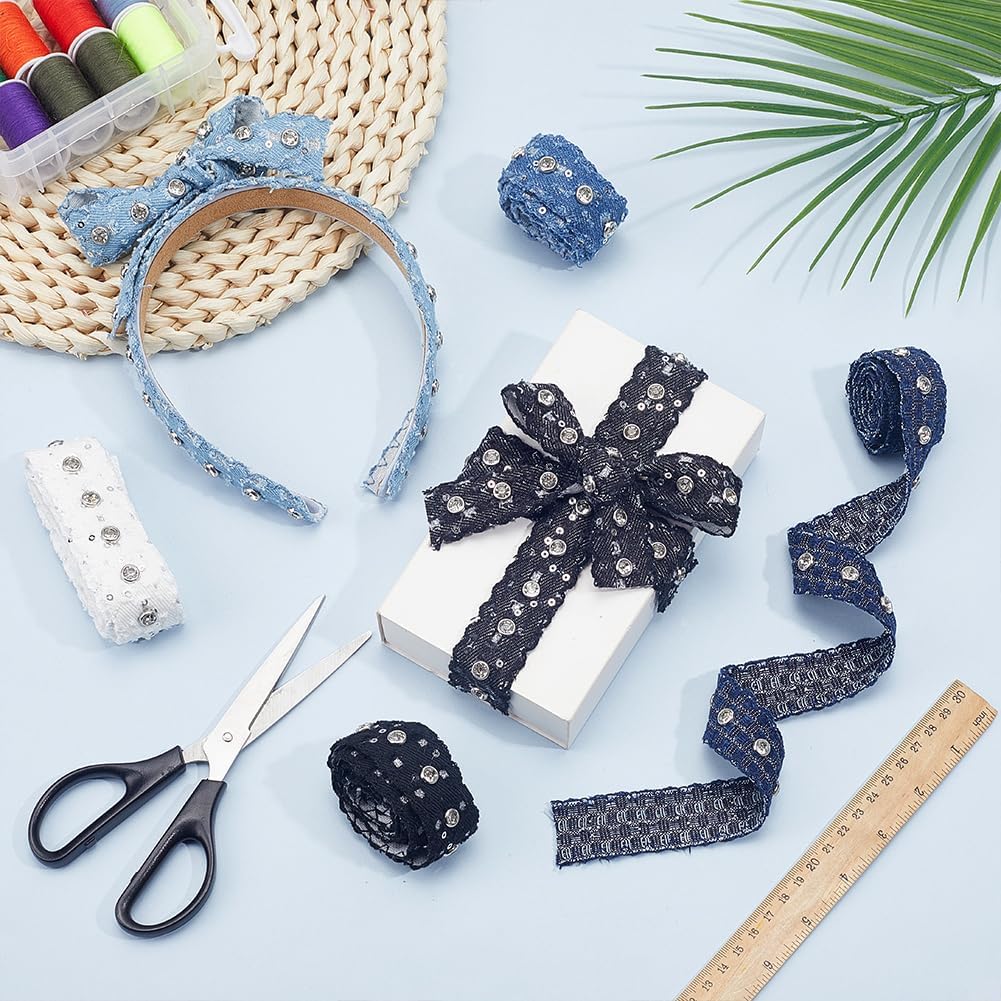 PH PandaHall 6 Yards Denim Ribbon, 6 Colours, Denim Ribbon with Frayed Hem 28 mm Polyester Ribbons for Wedding Invitations and Gift Wrapping image 4