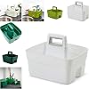 Kitchen Caddy with Handle, Dual Compartment Storage Organiser for Cleaning Supplies, Kitchen and Garden Use, Heavy Duty, Available in Green, White, Cream, Dark Green (White)