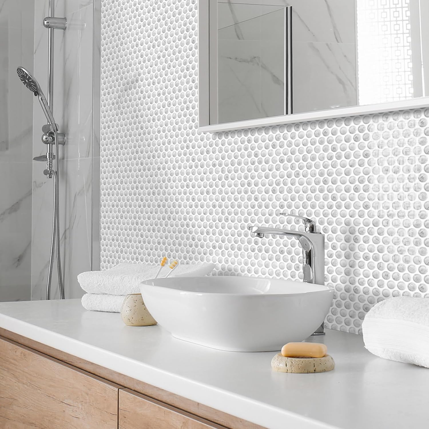 Papier peint auto-adhésif marbre blanc ELzEy pour crédence cuisine