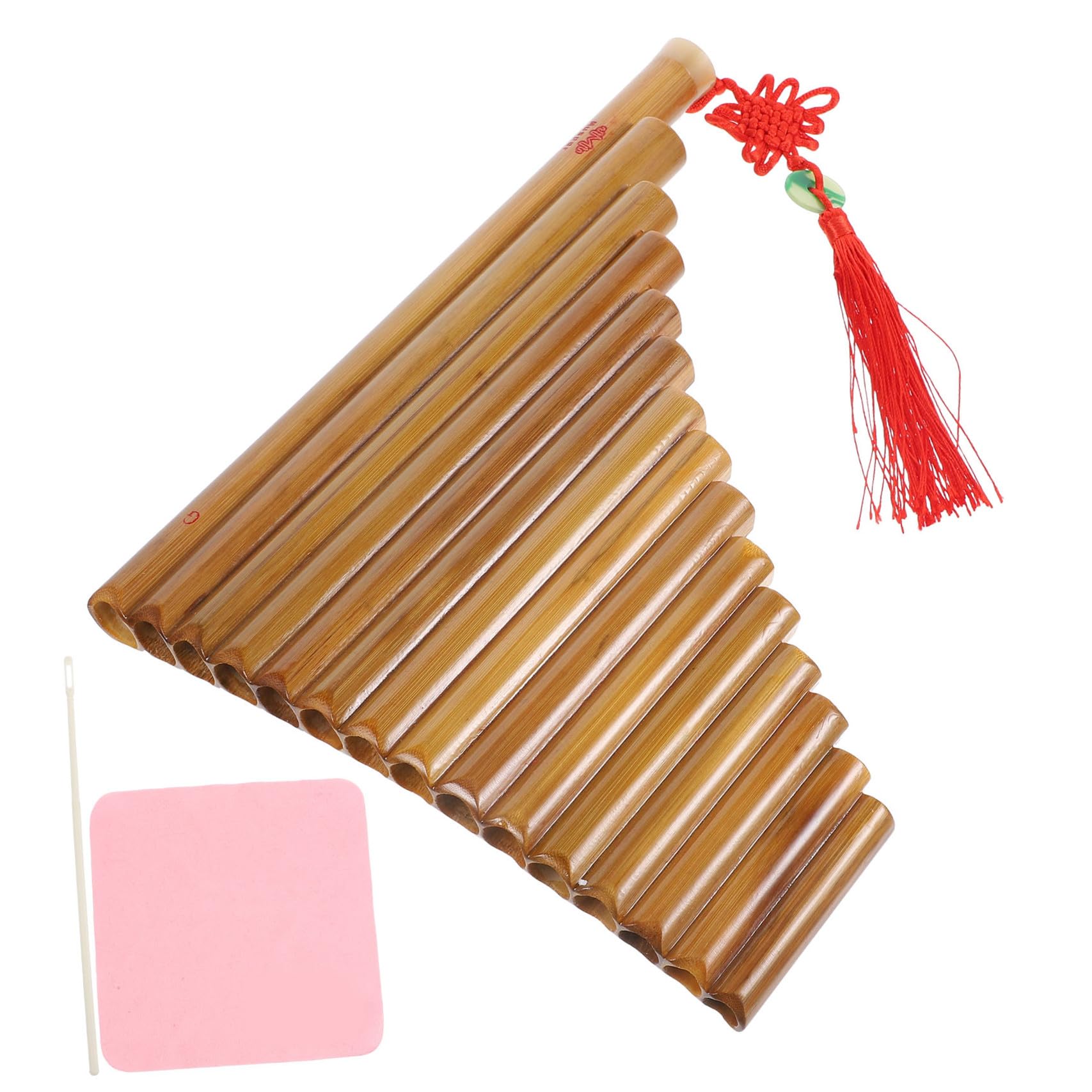 iplusmile 15 loch Bambus Panflöte Traditionelles Blasinstrument Leicht Spielbar mit Reinigungsstab und Tuch Braun für Anfänger Zufällige Farbe Zufällige Farbe