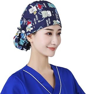 Surgical Cap Scrub Doctor Nurse, Working Cap with Buttons and Sweatband, Working Hats with Adjustable Ponytail Pack for Women